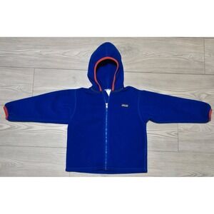 Patagonia Full Zip Hooded Fleece Jacket Kids Toddler 4T Royal Blue Red Trim